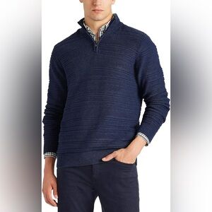 CHAPS Textured Knit Navy Cotton 1/4 Zip Sweater